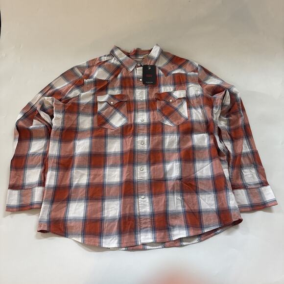Levi's THE WESTERN Shirt Plaid Checkered Cowboy Pearl Snap Button Standard Fit - Picture 1 of 11